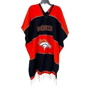 BRONCOS Handmade Orange Blue Embroidered Poncho Football Sporty Fringe Cozy